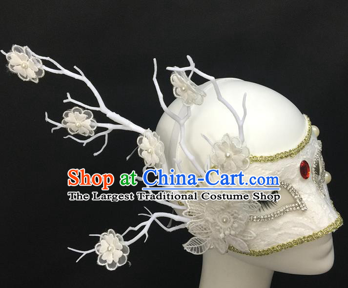 handmade Halloween Cosplay White Lace Mask Costume Party Flowers Branch Blinder Headpiece Rio Carnival Pearls Face Mask