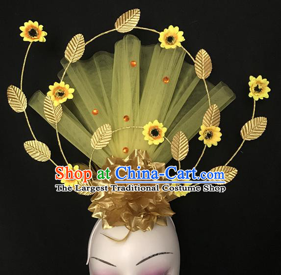 Top Rio Carnival Hair Clasp Brazil Parade Headdress Halloween Cosplay Hair Accessories Catwalks Yellow Veil Royal Crown