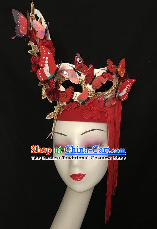 Top Catwalks Red Tassel Royal Crown Rio Carnival Hair Clasp Brazil Parade Headdress Halloween Cosplay Hair Accessories