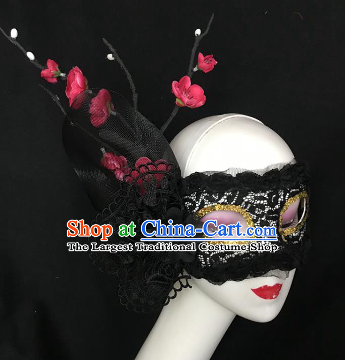 Handmade Brazil Carnival Black Lace Face Mask Halloween Cosplay Show Plum Branch Mask Costume Party Blinder Headpiece