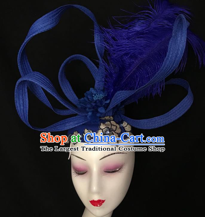 Top Brazil Parade Headdress Halloween Cosplay Hair Accessories Catwalks Blue Feather Royal Crown Rio Carnival Top Hat