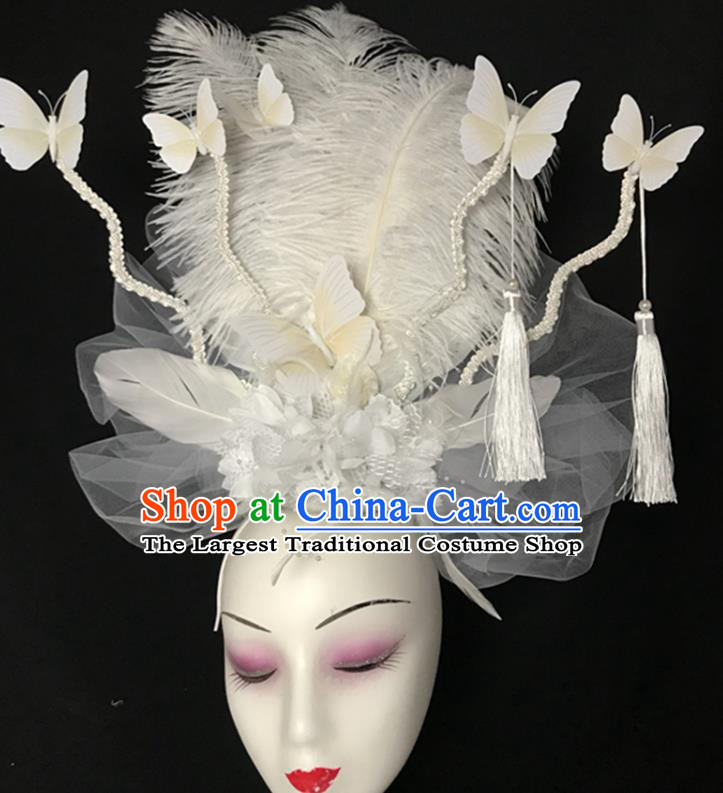 Top Catwalks White Butterfly Royal Crown Rio Carnival Feather Hair Clasp Brazil Parade Headdress Halloween Cosplay Hair Accessories
