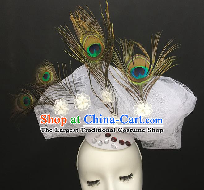 Top Cosplay Party Hair Accessories Catwalks Bride Royal Crown Halloween Fancy Ball Top Hat Gothic Feather Headdress