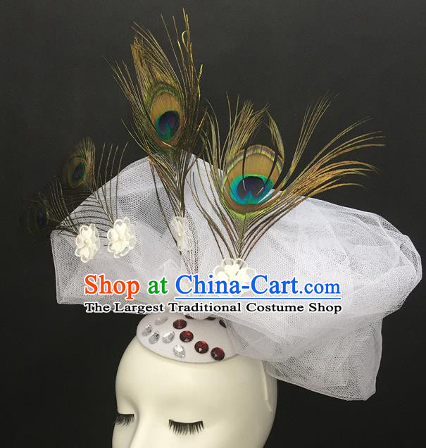 Top Cosplay Party Hair Accessories Catwalks Bride Royal Crown Halloween Fancy Ball Top Hat Gothic Feather Headdress