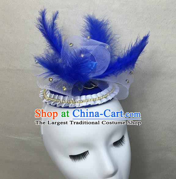 Top Cosplay Party Hair Accessories Catwalks Bride Royal Crown Halloween Fancy Ball Top Hat Brazilian Carnival Blue Feather Headdress