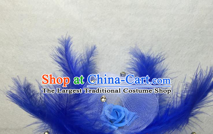 Top Cosplay Party Hair Accessories Catwalks Bride Royal Crown Halloween Fancy Ball Top Hat Brazilian Carnival Blue Feather Headdress