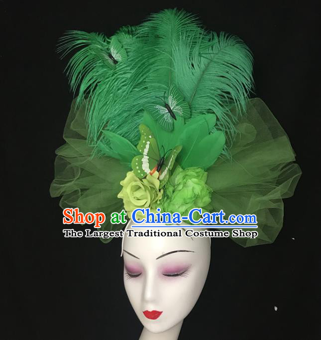 Top Brazil Parade Headdress Halloween Cosplay Hair Accessories Catwalks Green Flowers Veil Royal Crown Rio Carnival Feather Hair Clasp