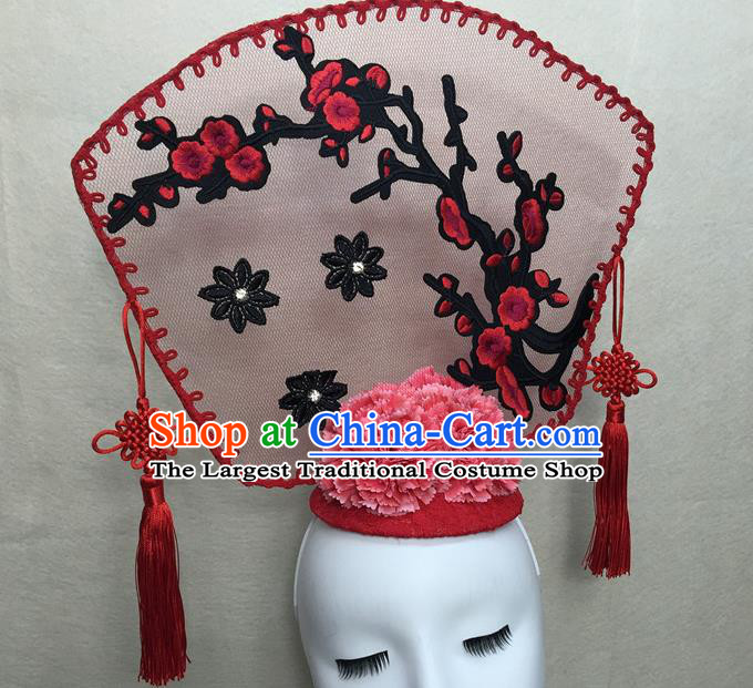 Chinese Handmade Fashion Show Giant Hair Crown Traditional Stage Court Embroidered Plum Top Hat Cheongsam Catwalks Deluxe Headwear