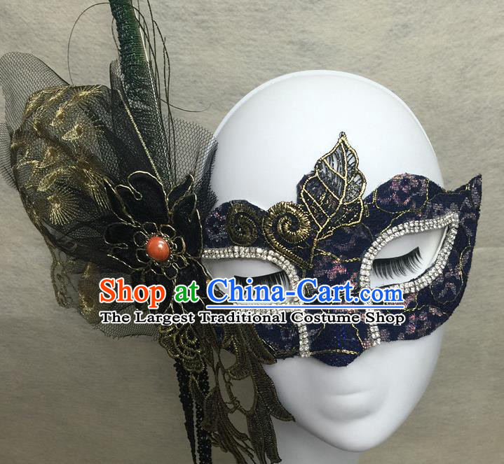 Handmade Costume Party Blinder Headpiece Rio Carnival Lace Face Mask Halloween Cosplay Navy Mask