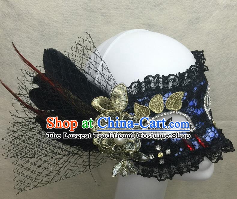 Handmade Halloween Cosplay Black Lace Mask Costume Party Blinder Headpiece Rio Carnival Feather Face Mask