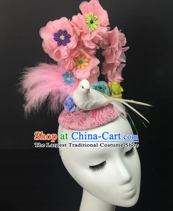 Top Halloween Party Pink Flowers Top Hat Brazilian Carnival Headdress Cosplay Hair Accessories Catwalks Feather Royal Crown