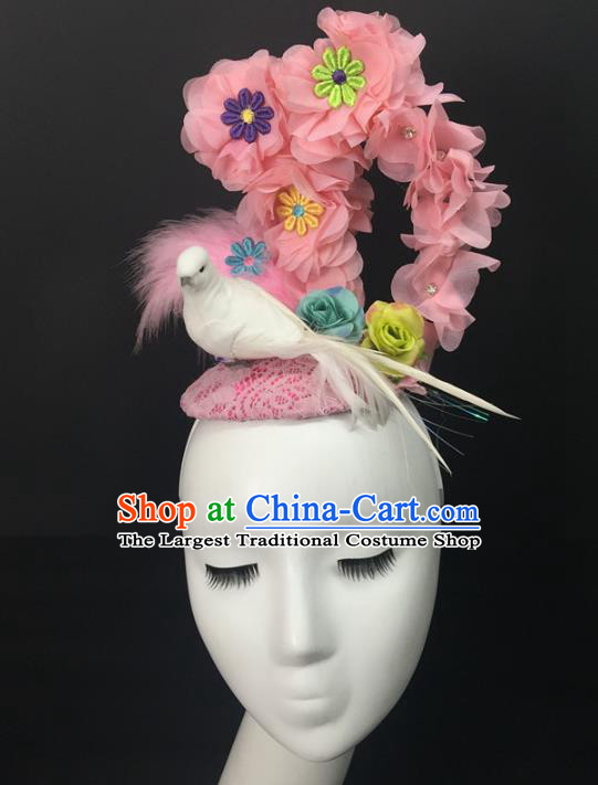Top Halloween Party Pink Flowers Top Hat Brazilian Carnival Headdress Cosplay Hair Accessories Catwalks Feather Royal Crown