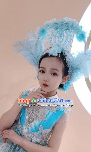 Custom Children Catwalks Garment Costume Girl Princess Stage Show Clothing Brazil Parade Dance Full Dress and Feather Headdress