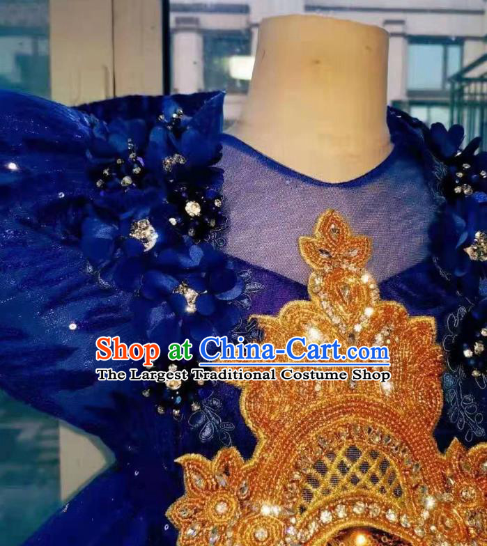 Custom Children Catwalks Dance Garment Costume Girl Princess Stage Show Embroidered Phoenix Clothing Brazil Parade Blue Full Dress
