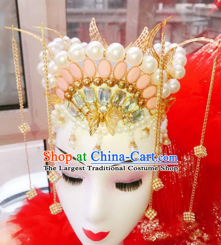 Top Halloween Cosplay Princess Hair Accessories Catwalks Golden Tassel Royal Crown Baroque Princess Pearls Hat Brazil Parade Girl Headdress