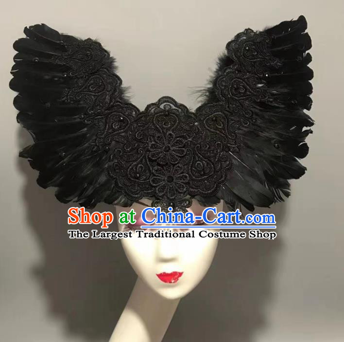 Top Halloween Cosplay Queen Hair Accessories Catwalks Black Feather Royal Crown Baroque Deluxe Wings Hat Brazil Parade Headdress