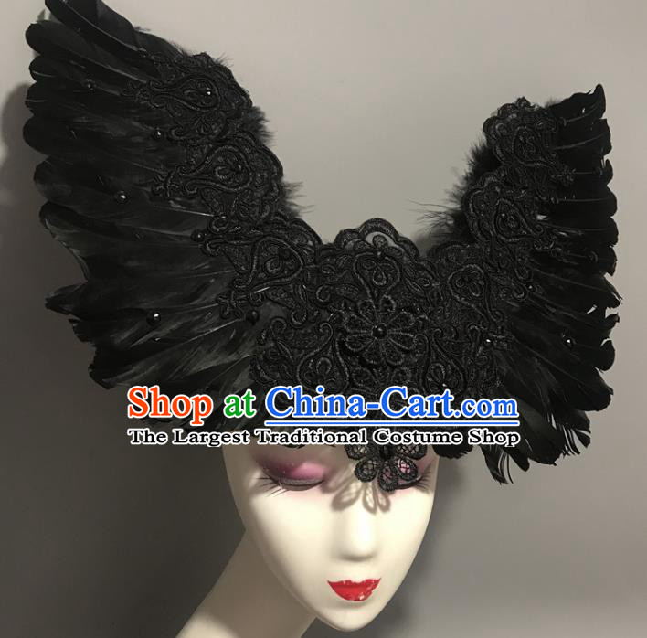 Top Halloween Cosplay Queen Hair Accessories Catwalks Black Feather Royal Crown Baroque Deluxe Wings Hat Brazil Parade Headdress