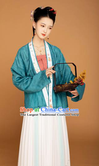 China Traditional Song Dynasty Young Woman Historical Clothing Ancient Country Lady Hanfu Dress Garment Costumes Full Set