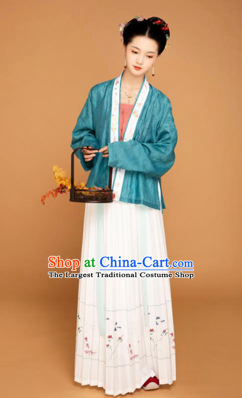 China Traditional Song Dynasty Young Woman Historical Clothing Ancient Country Lady Hanfu Dress Garment Costumes Full Set