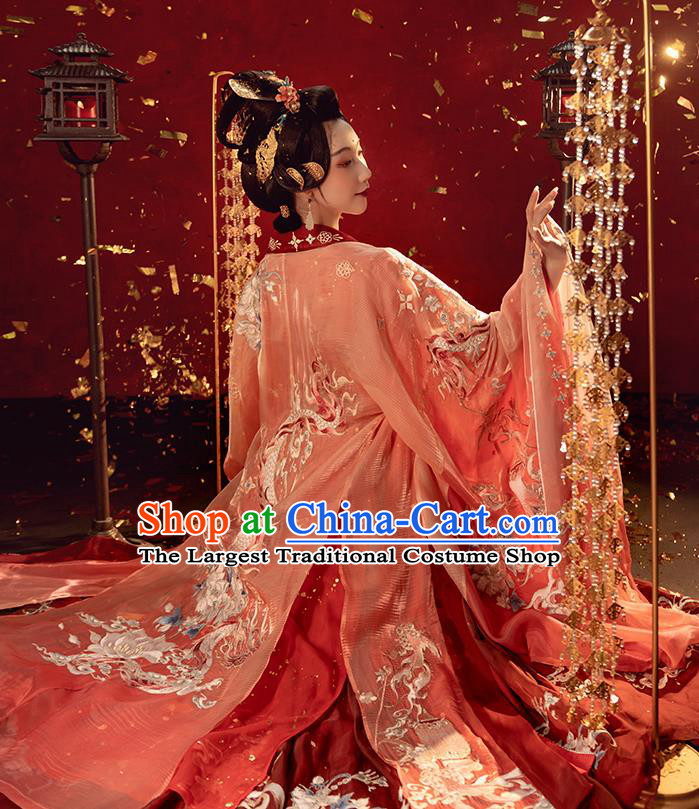 China Traditional Tang Dynasty Red Hanfu Dress Ancient Imperial Concubine Embroidered Historical Garments Clothing