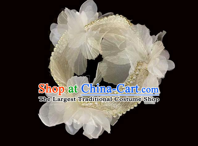 Professional Children Stage Performance Hair Accessories Christmas Day White Veil Headwear Girl Princess Pearls Royal Crown