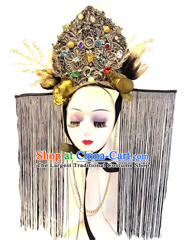 Top Cosplay Hair Accessories Halloween Catwalks Tassel Royal Crown Rio Carnival Parade Headdress Baroque Queen Hat