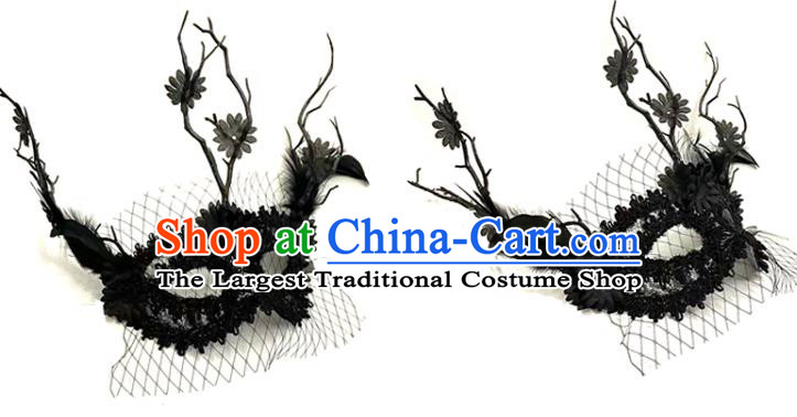 Handmade Brazil Carnival Mask Halloween Cosplay Face Mask Costume Party Black Lace Blinder Gothic Headpiece