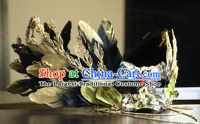 Handmade Gothic Feather Headpiece Brazil Carnival Mask Halloween Cosplay Face Mask Costume Party Blinder