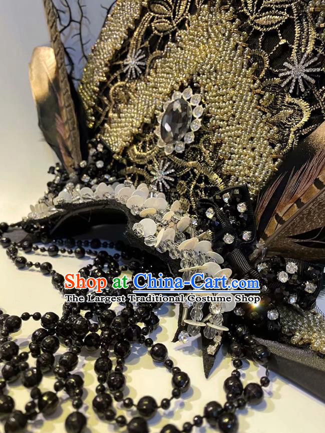 Top Baroque Queen Crystal Hat Cosplay Princess Hair Accessories Halloween Catwalks Black Royal Crown Carnival Parade Headdress