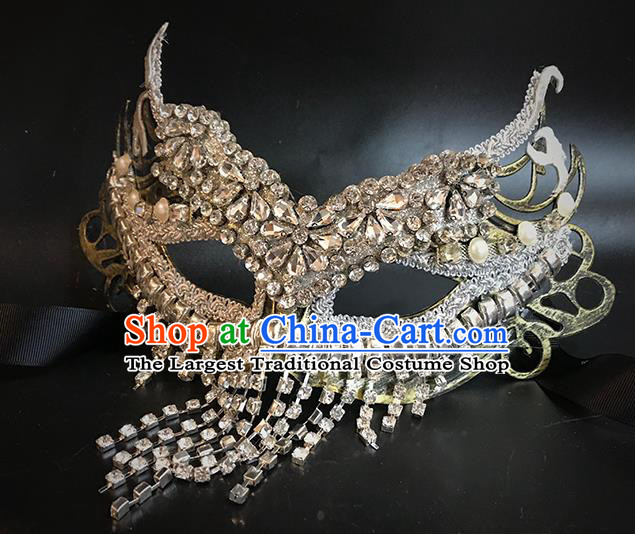 Handmade Costume Party Crystal Tassel Blinder Baroque Princess Headpiece Brazil Carnival Metal Mask Halloween Cosplay Face Mask