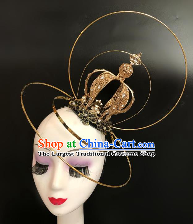 Top Halloween Catwalks Golden Royal Crown Carnival Parade Headdress Baroque Bride Hair Clasp Cosplay Princess Hair Accessories