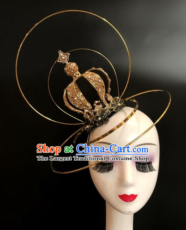 Top Halloween Catwalks Golden Royal Crown Carnival Parade Headdress Baroque Bride Hair Clasp Cosplay Princess Hair Accessories
