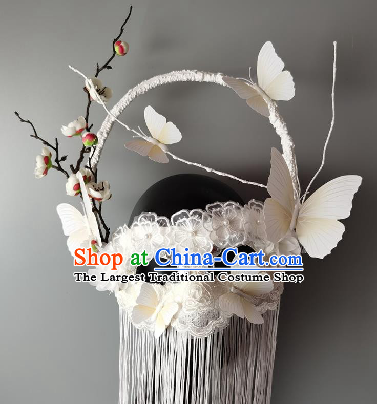 Handmade Halloween Cosplay Princess White Tassel Face Mask Costume Party Baroque Pearls Headpiece Brazil Carnival Lace Flowers Mask