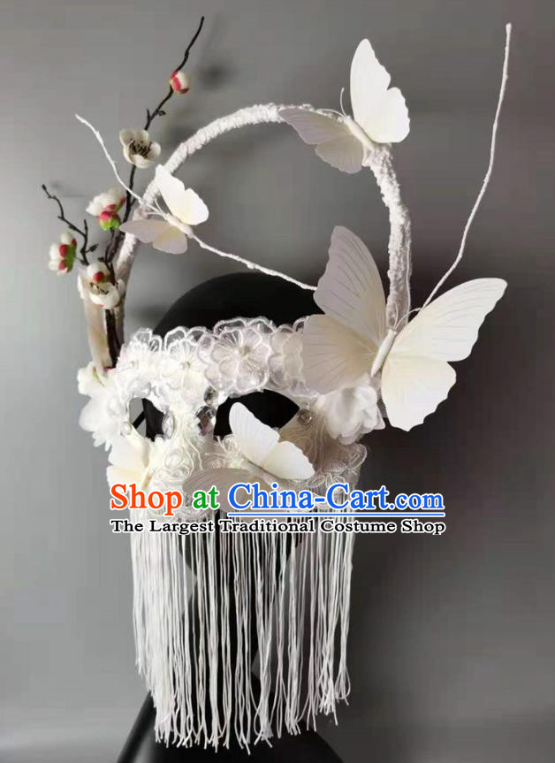 Handmade Halloween Cosplay Princess White Tassel Face Mask Costume Party Baroque Pearls Headpiece Brazil Carnival Lace Flowers Mask