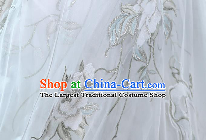China Ancient Goddess Embroidered White Hanfu Cape Garment Jin Dynasty Court Beauty Cloak Historical Clothing