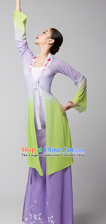 Top Chinese Traditional Stage Performance Clothing Classical Dance Lilac Dress Woman Group Fan Dance Garment Costume