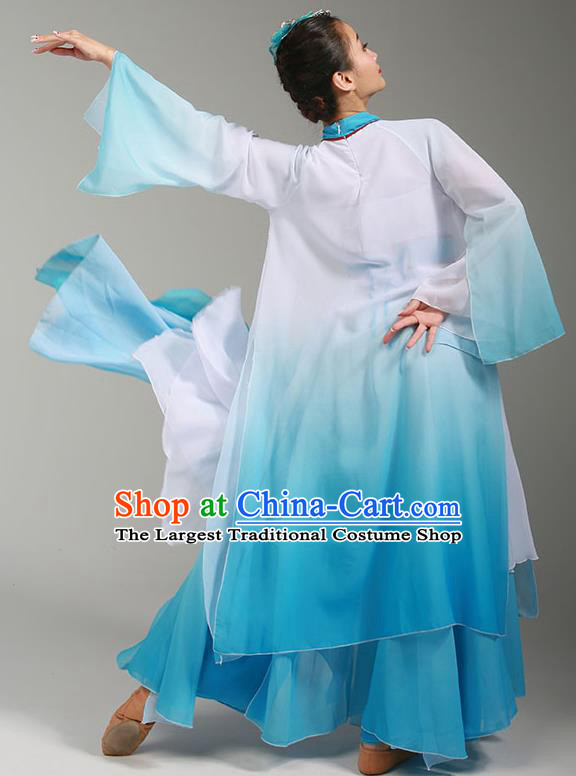 Top Chinese Woman Hanfu Dance Garment Costume Traditional Umbrella Dance Performance Clothing Classical Dance Blue Dress