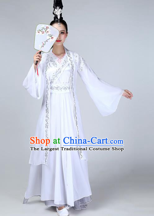 Top Chinese Classical Dance White Dress Woman Umbrella Dance Garment Costume Traditional Court Stage Performance Clothing