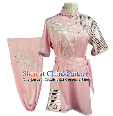 Chinese Kungfu Wushu Competition Clothing Chang Boxing Garment Costumes Martial Arts Embroidered Pink Outfits