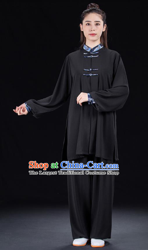 Chinese Tai Ji Kung Fu Garment Costumes Martial Arts Competition Black Outfits Tai Chi Performance Clothing