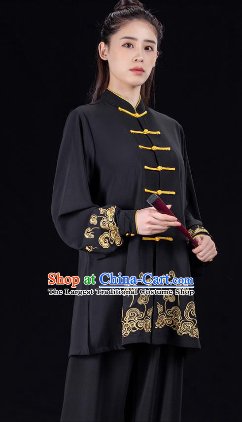 Chinese Woman Tai Chi Performance Clothing Tai Ji Kung Fu Garment Costumes Martial Arts Competition Black Outfits