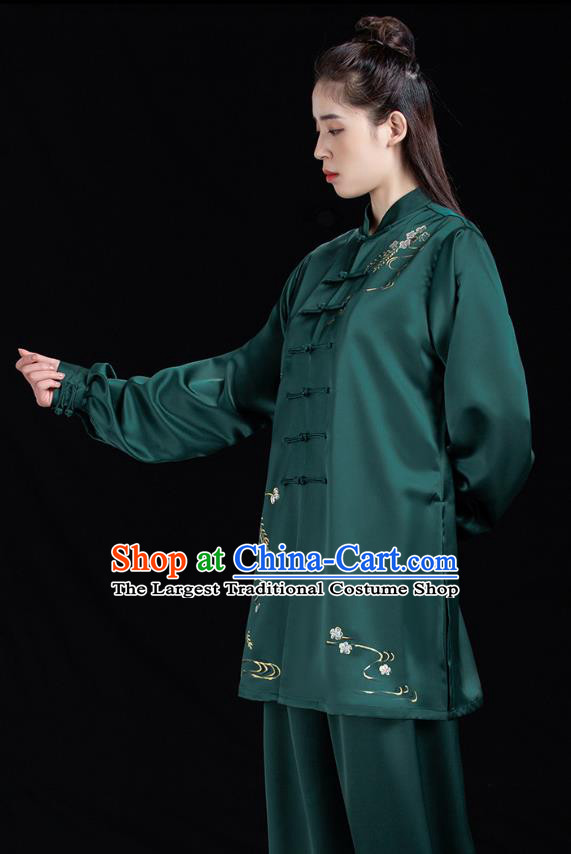 Chinese Tai Ji Training Garment Costumes Martial Arts Hand Painting Green Outfits Woman Tai Chi Competition Clothing
