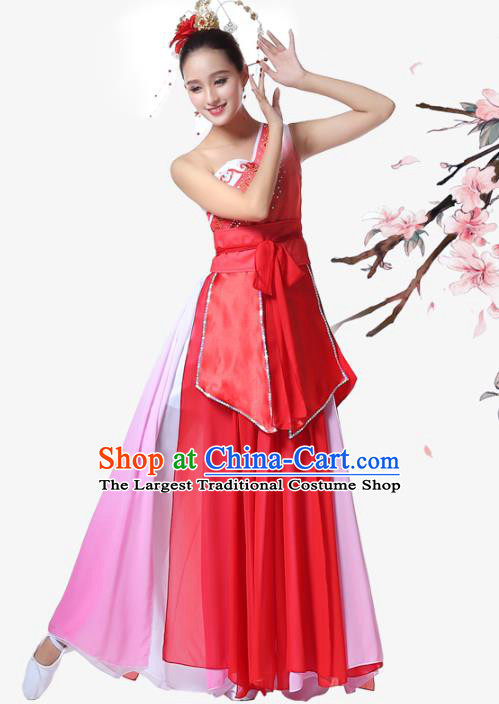 Top Chinese Traditional Umbrella Dance Red Dress Woman Stage Performance Clothing Classical Dance Solo Dance Garment Costume