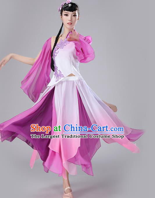 Top Chinese Traditional Fan Dance Performance Clothing Classical Dance Purple Dress Outfits Woman Solo Dance Garment Costume