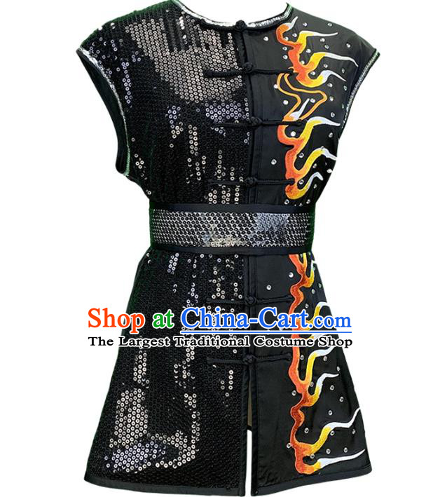 Top Chinese Kung Fu Garment Costume Traditional Martial Arts Competition Clothing Wushu Southern Boxing Performance Embroidered Tiger Black Outfits