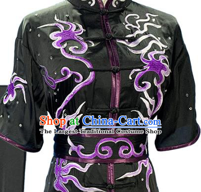 China Wushu Competition Garment Costume Female Kung Fu Clothing Martial Arts Embroidered Black Uniforms