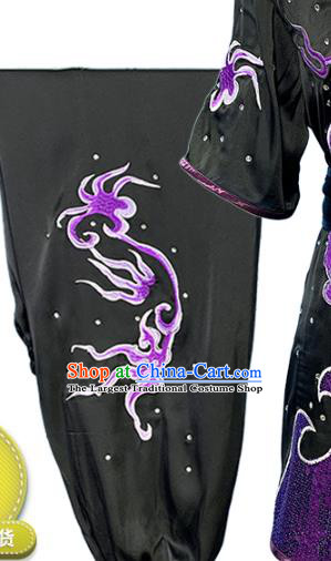 China Wushu Competition Garment Costume Female Kung Fu Clothing Martial Arts Embroidered Black Uniforms