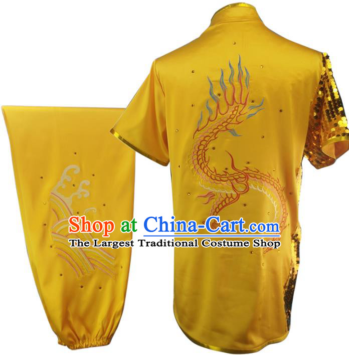 Top Chinese Martial Arts Competition Clothing Southern Boxing Performance Embroidered Yellow Outfits Wushu Kung Fu Garment Costume
