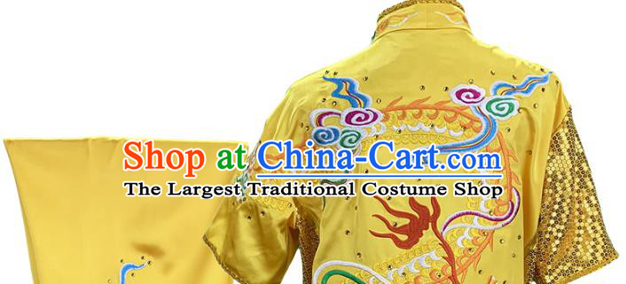 Top Chinese Southern Boxing Embroidered Dragon Yellow Outfits Martial Arts Kung Fu Competition Garment Costumes Wushu Performance Clothing