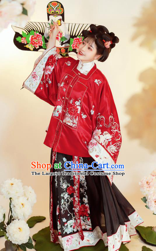China Ancient Nobility Beauty Embroidered Hanfu Dress Garments Ming Dynasty Patrician Lady Historical Clothing